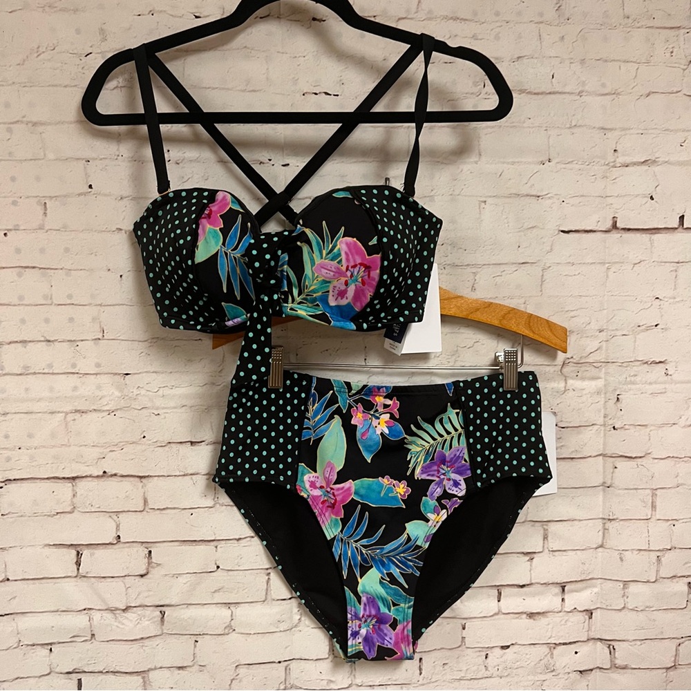 Swimsuits For All Sz 12 Scout Underwire High Waist Bikini Set Tropical Two Piece